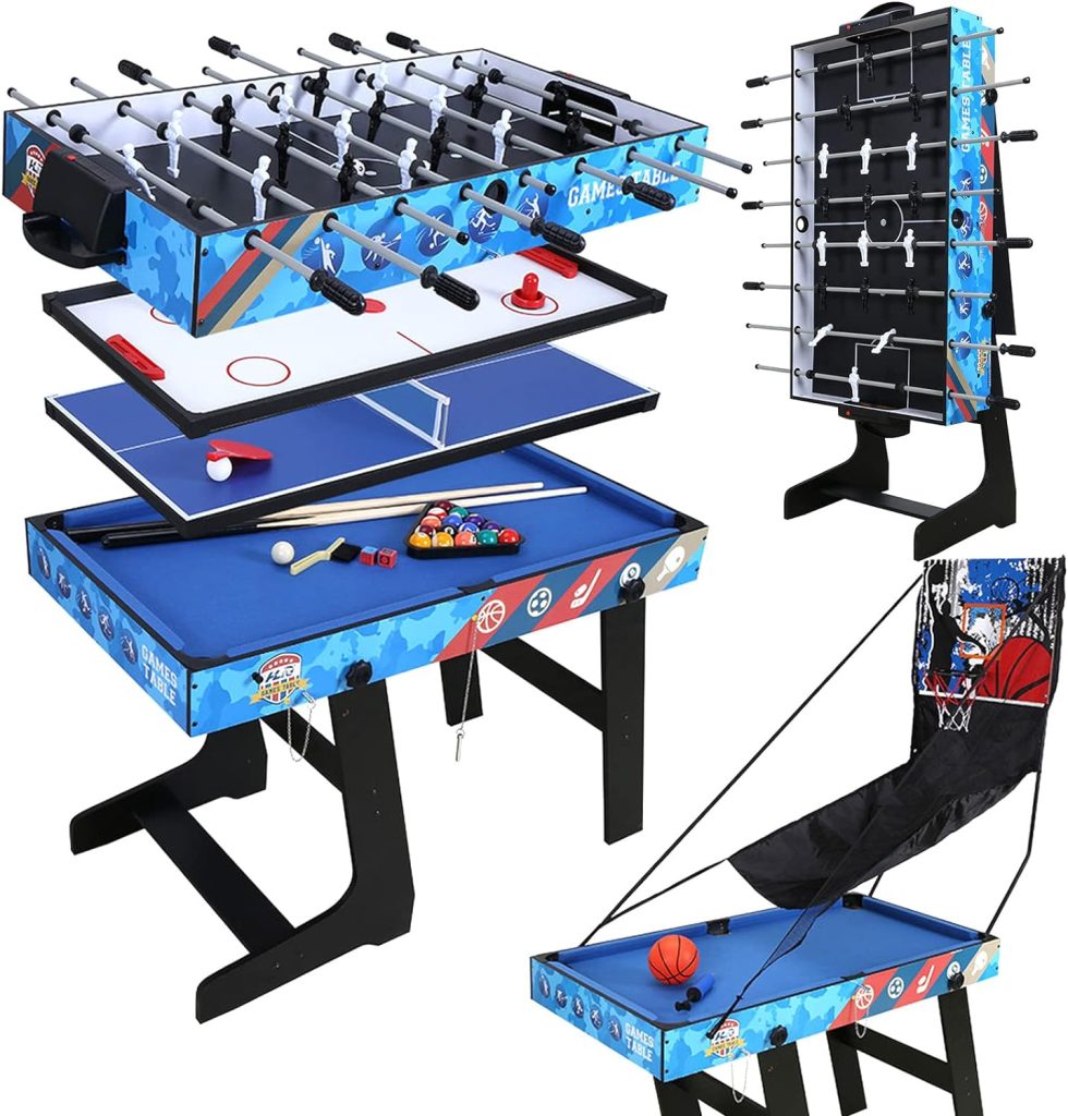 5-in-1 Multi Game Table for Kids HLC Portable Multi Game Combination Table Set Foosball Soccer,Ping Pong,Pool Billiards,Air Hockey,Basketball for Home Play Room, Rec Room