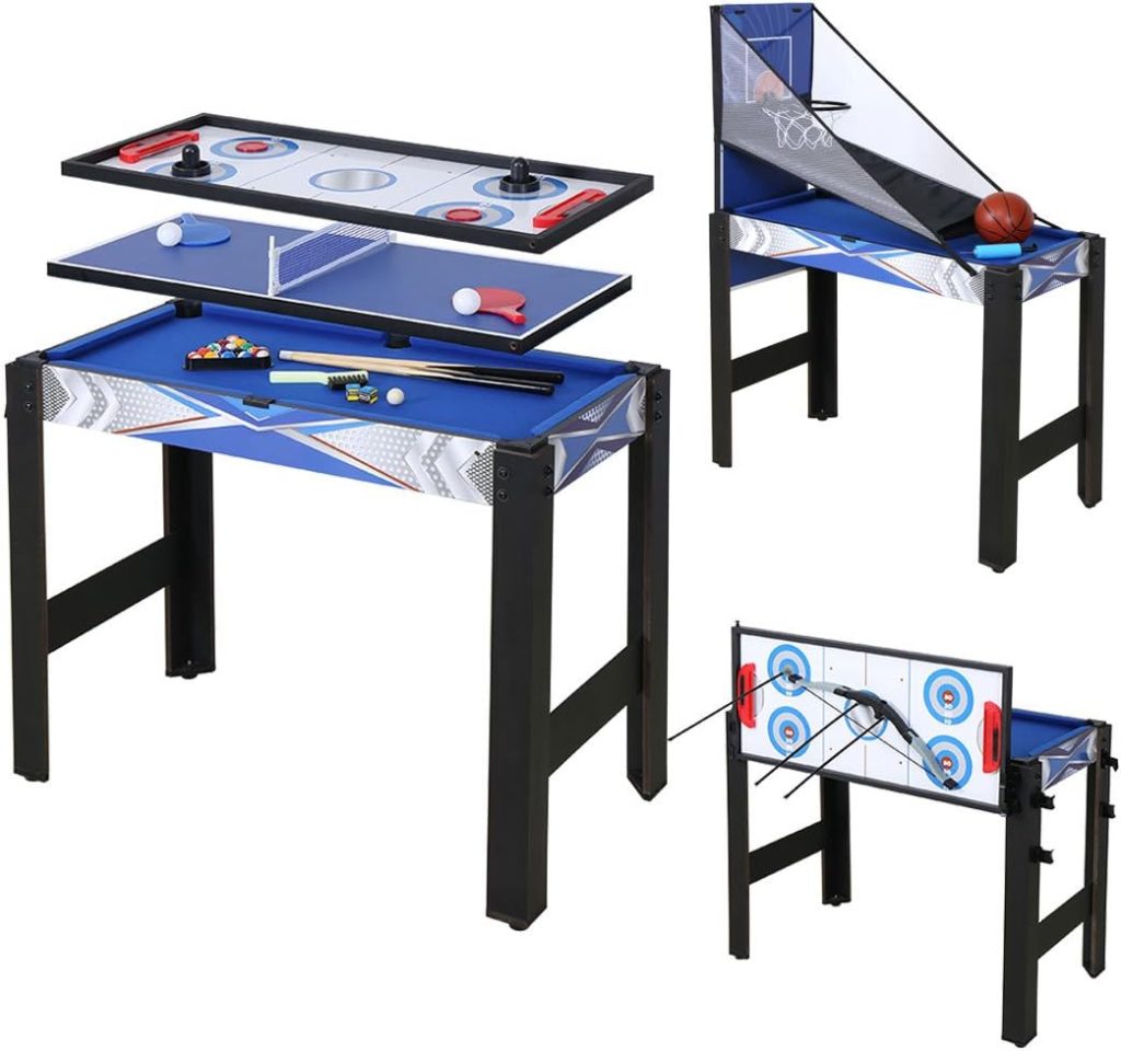 5-in-1 Multi Game Table HLC Portable Multi Game Combination Table Set 3ft Game Table with Accessories,Ping Pong,Pool Billiards,Air Hockey,Basketball,Archery for Indoor  Outdoor, Family