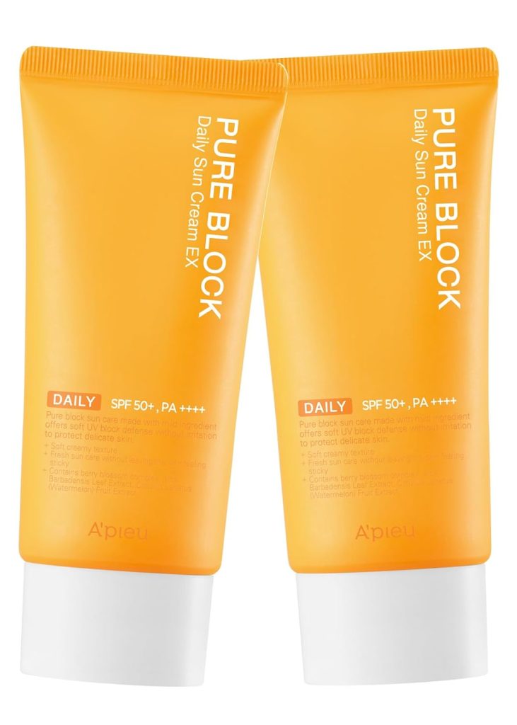 APIEU Pure Block Daily Sunscreen Cream (2 pack) SPF50 /PA++++ 1.69 fl oz | Korean Sunscreen for Daily Use