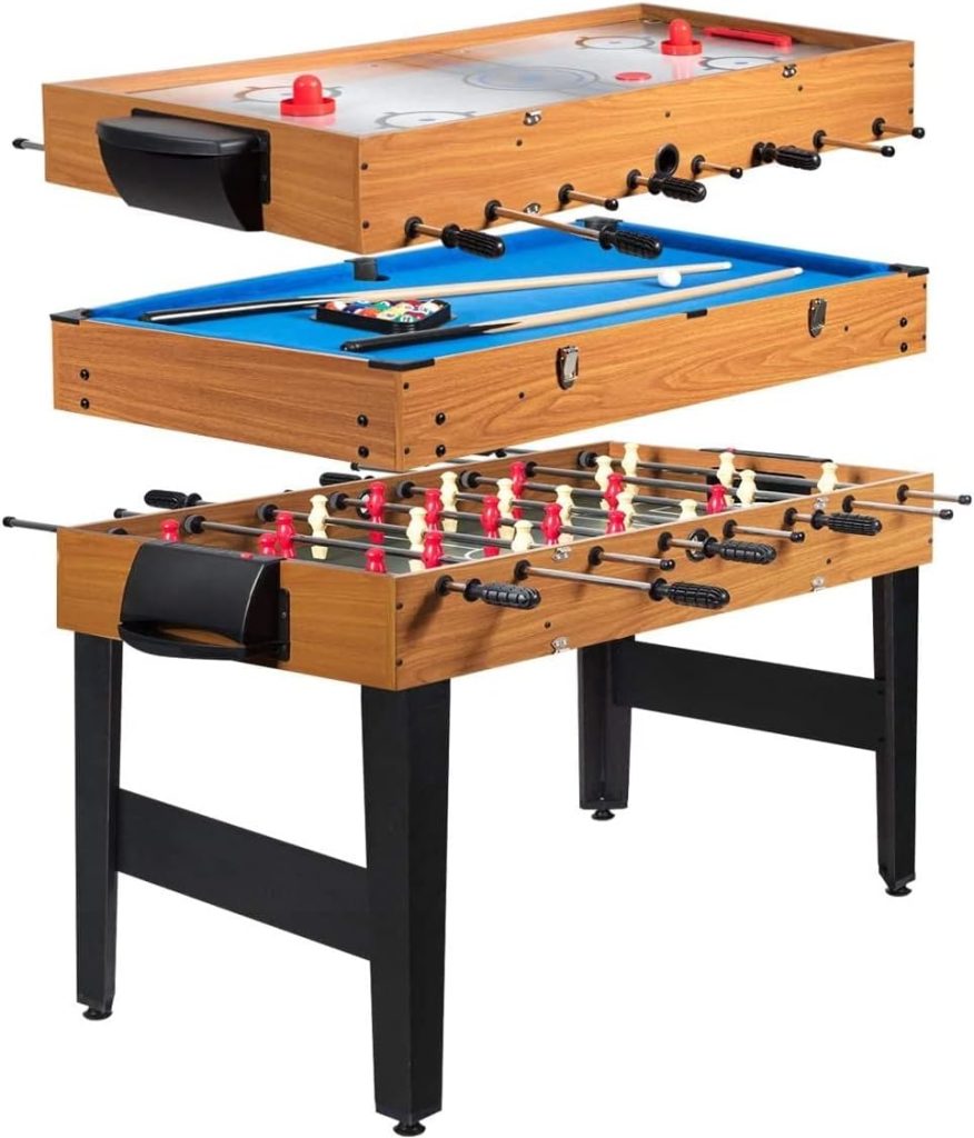 ARLIME 3 in 1 Multi Game Table, 48 Foosball Table w/Billiards, Soccer, Slide Hockey, Wood Foosball Game Table for Kids, Adults, Game Room, Parties