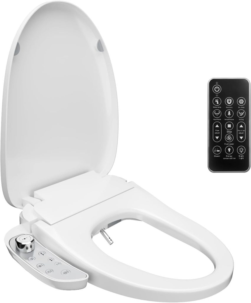 BATHATIC Electric Bidet for Existing Toilets - Bidet Warm Water and Bidet with Dryer - Heated Toilet Seat with Bidet - Washlet Bidet Toilet Seat with Soft-Closing - LED Nightlight - Elongated