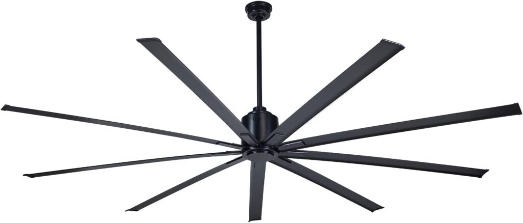 BiGizmos 96 Inch Industrial DC Motor Ceiling Fan, Damp Rated Indoor or Covered Outdoor Ceiling Fans for Home or Commercial, Porch Patio Warehouse Restaurant, 6-Speed Remote Control, Black