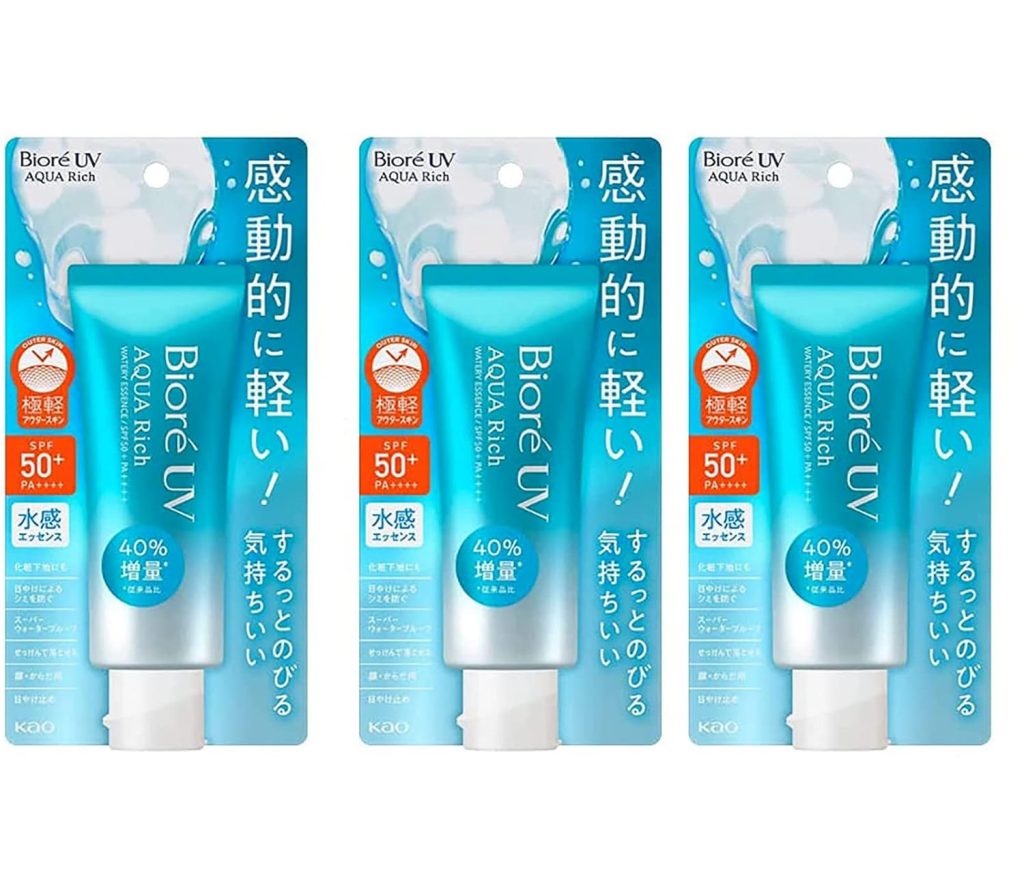 Biore UV Aqua Rich Sunscreen Water Essence SPF50+ PA++++ 2.36floz(70g) 3packs Including Oil Blotting Papers