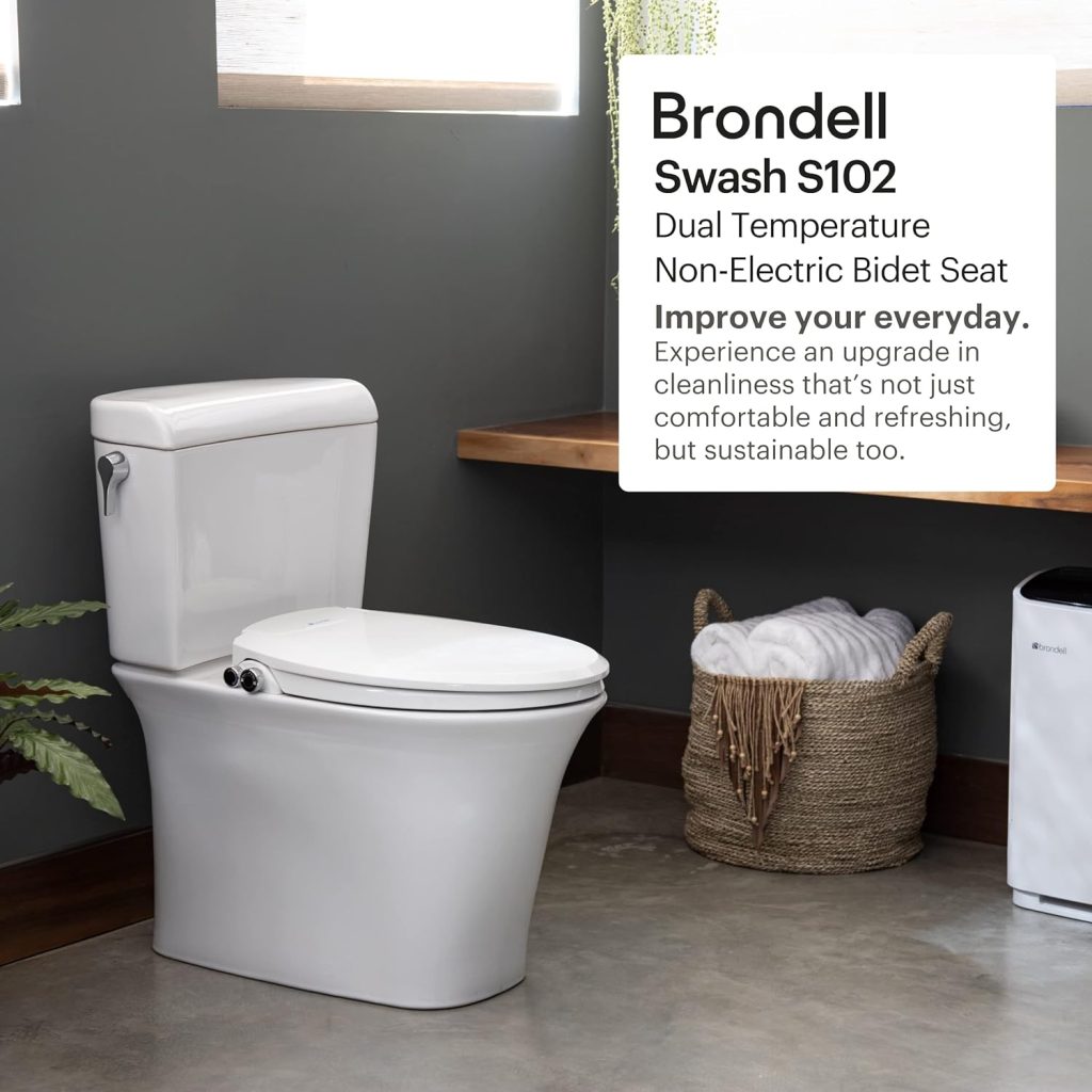 Brondell Bidet Toilet Seat, Non-Electric Swash Ecoseat, Fits Elongated Toilets, White - Dual Temperature, Dual Nozzle System - Bidet with Easy Installation