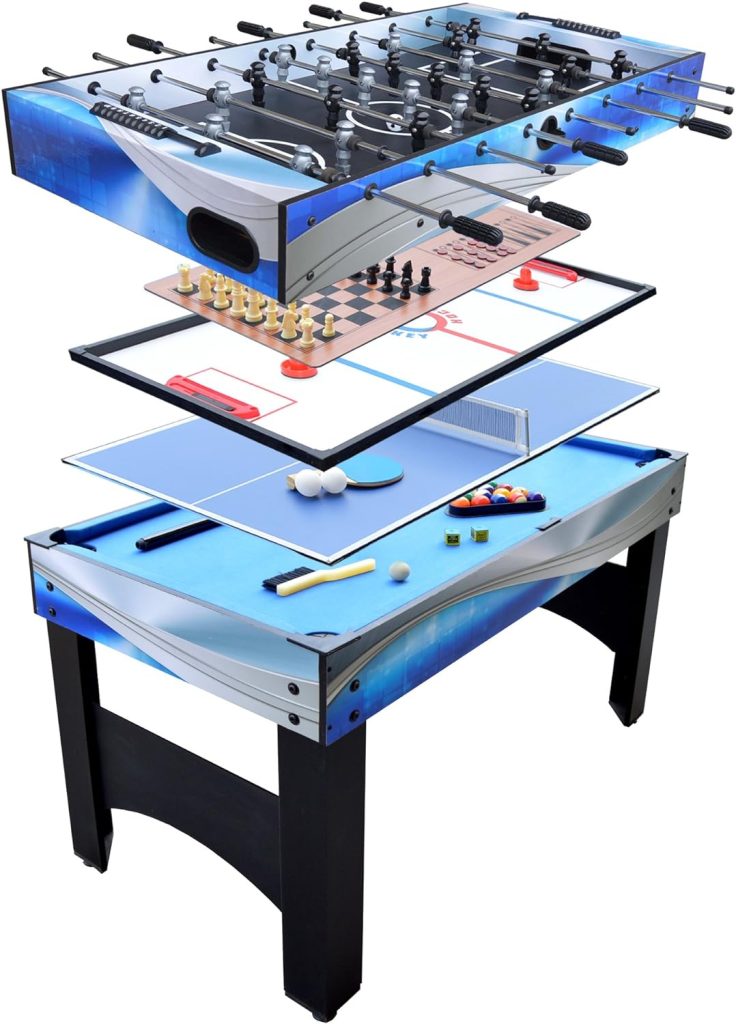 Hathaway Matrix 54-In 7-in-1 Multi Game Table with Foosball, Pool, Glide Hockey, Table Tennis, Chess, Checkers and Backgammon