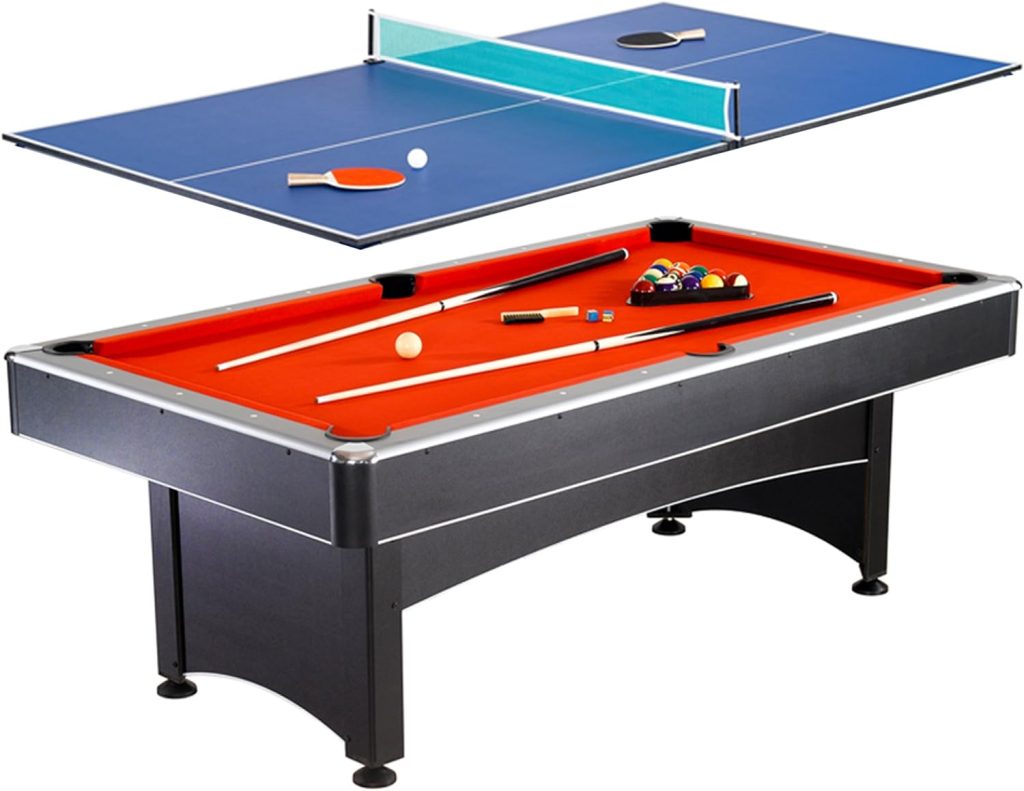 Hathaway Maverick 7-Foot Pool and Table Tennis Multi Game with Red Felt and Blue Table Tennis Surface. Includes Cues, Paddles and Balls