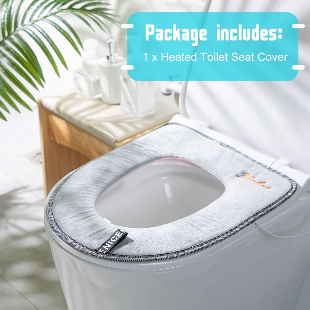 Heated Toilet Seat Cover Electric Heated Toilet Seat Cushion Bathroom Soft Toilet Seat Warmer Washable Comfortable Toilet Seat Cover Pads for Various Shape Toilet, Gift for Winter and New Year, Grey