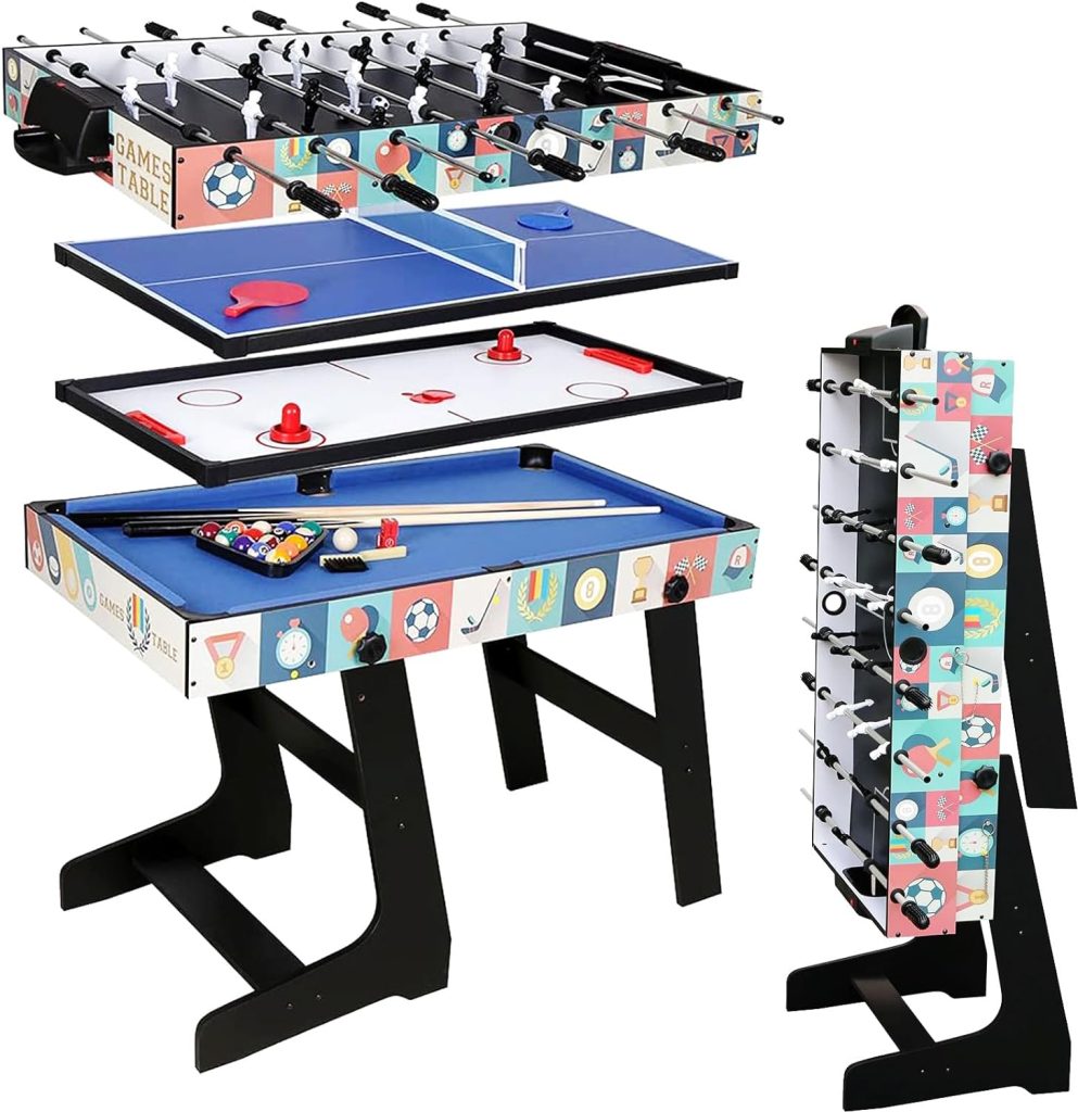 Hyner 4 in 1 Multi Folding Game Table, 48 Game Table with Pool/Billiards, Ice Hockey, Foosball, Pingpong for KidsAdults Game Night