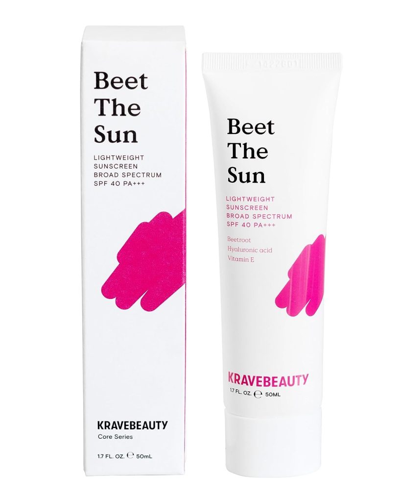 KraveBeauty Beet The Sun SPF 40 PA+++ Broad Spectrum Daily Non-Greasy Lightweight Chemical Sunscreen, No White Cast, No Pilling, for All Skin Types, Vegan and Cruelty Free, 1.7 fl oz