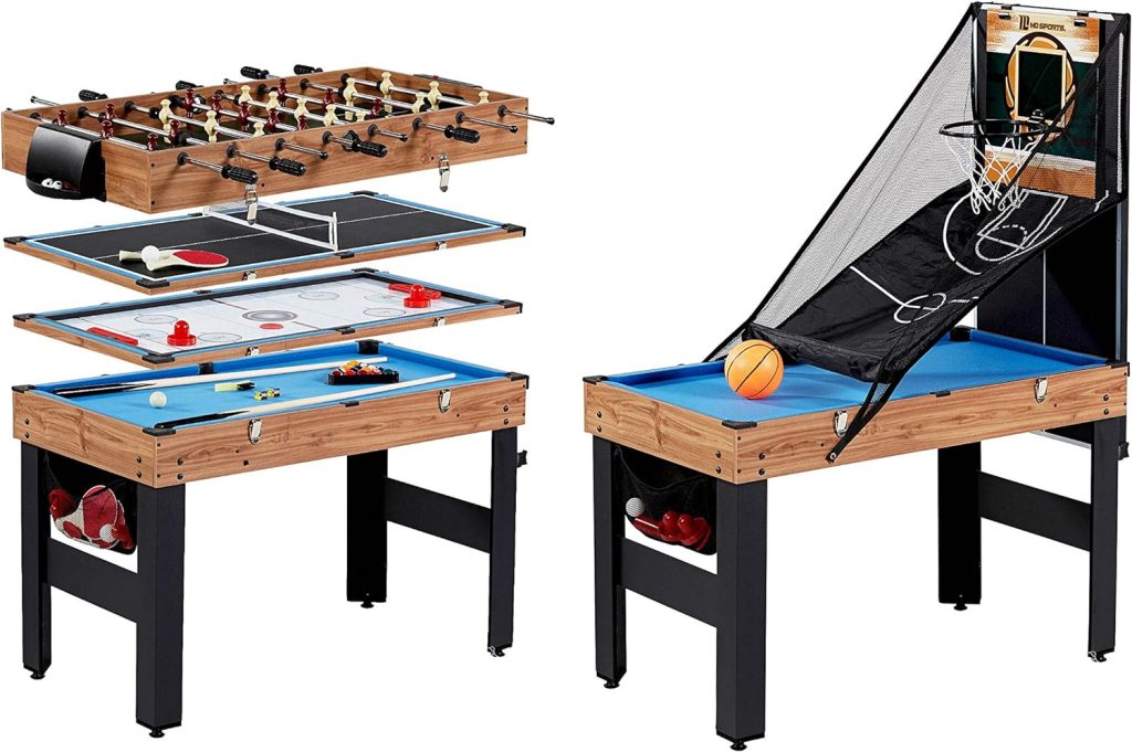 MD Sports Combination Games Multiple Styles Arcade Collection, Billiards, Ping Pong, Hockey, Basketball and Foosball Combination Kit Comes with All The Basics