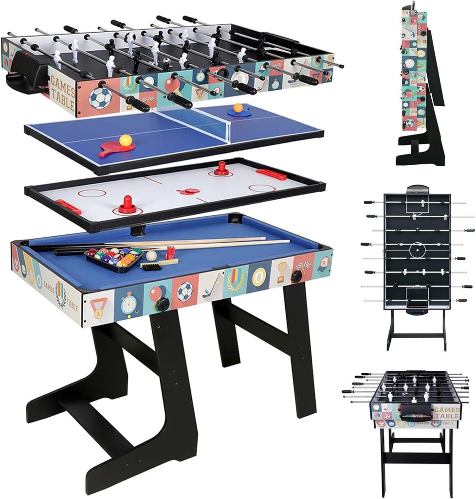 Multi Game Table HLC 48inch Folding Combo Game Table, Football Table,Billiards Table, Pool/Snooker Table, Hockey Table, Table Tennis Table for Kids Adults Family Birthday