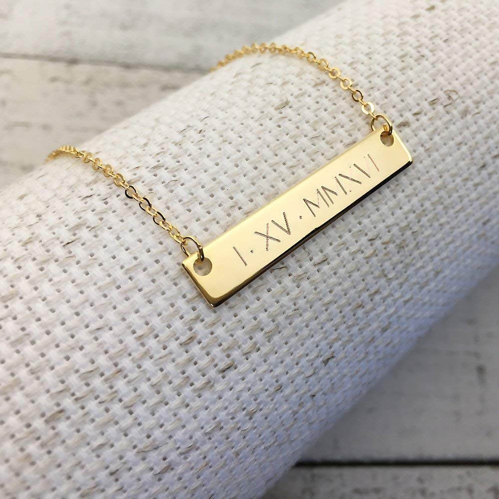 Name Necklace, women necklace, engraving necklace,Gift for Her,Wedding Date Necklace -Roman Numerals Engraving,Special date,Personalized,Anniversary gift,Wedding Gift,special date,Holiday gift