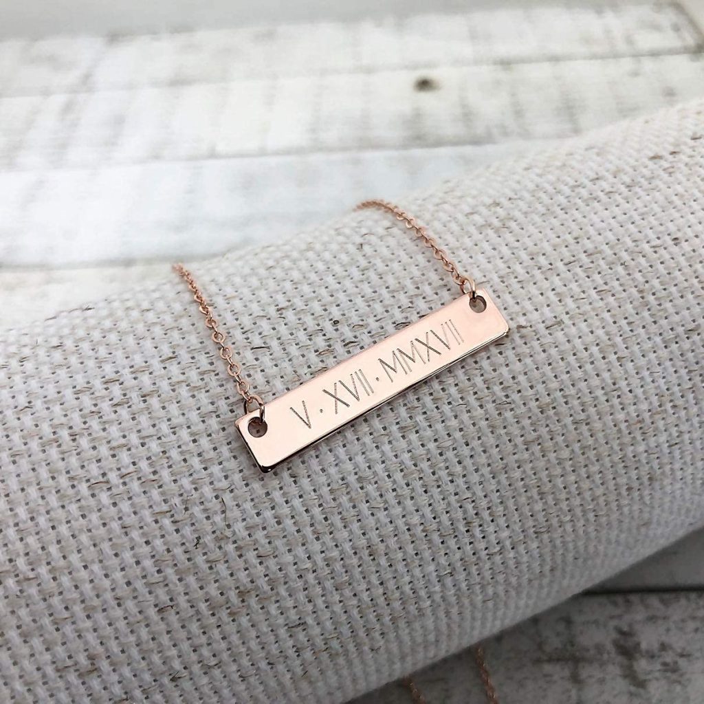 Name Necklace, women necklace, engraving necklace,Gift for Her,Wedding Date Necklace -Roman Numerals Engraving,Special date,Personalized,Anniversary gift,Wedding Gift,special date,Holiday gift