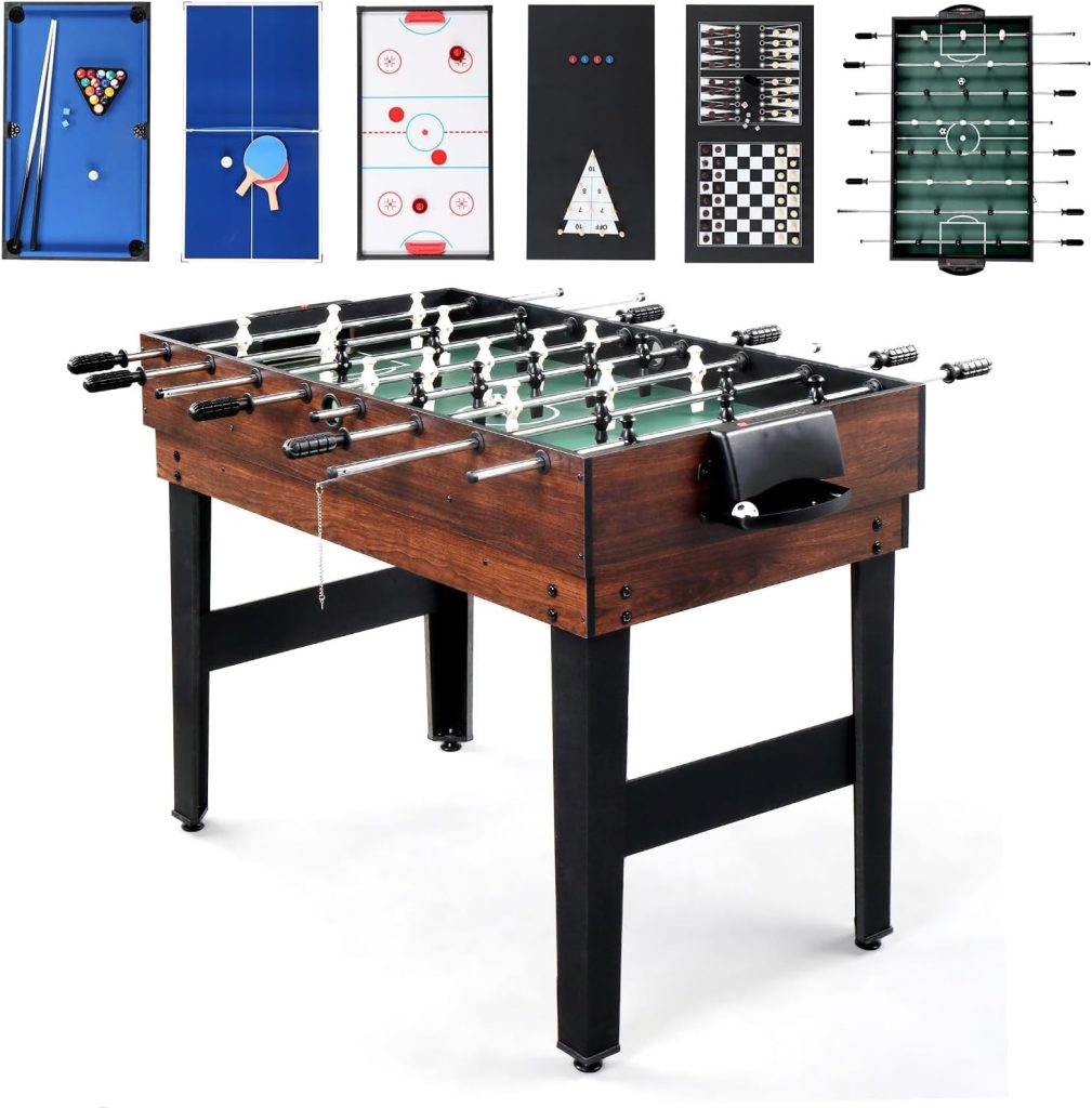 PEXMOR 10-in-1 Multi Game Table for Adults, Combo Game Table for Game Room, 48 Game Table Set for Family w/Hockey, Foosball, Pool, Ping Pong, Shuffleboard, Chess, Checkers, Bowling, Backgammon