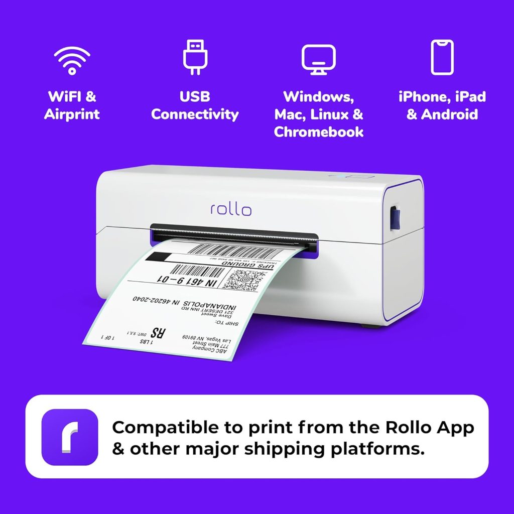 Rollo Wireless Label Printer - Wi-Fi Thermal Printer for Shipping Packages - AirPrint from iPhone, iPad, Mac - 4x6, Supports Windows, Chromebook, Android, Linux