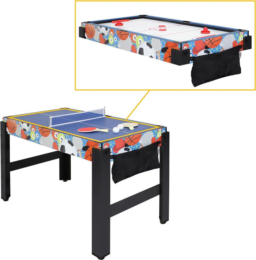 Sunnydaze 45-Inch 5-in-1 Multi-Game Table - Billiards, Air Hockey, Foosball, Ping Pong, and Basketball - Weathered Gray