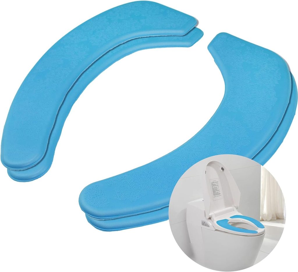 Toilet Seat Warmer, Elongated Toilet Seat Cover, Padded Toilet Seat Cushion, U-shaped Washable or Portable Toilet Lid Tank Cover. (Blue 2 Sets)