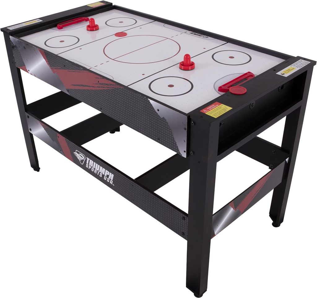 Triumph 4-in-1 Rotating Swivel Multigame Table – Air Hockey, Billiards, Table Tennis, and Launch Football , Black/White, 23.75 x 32.00 x 48.00