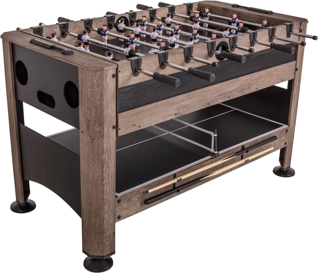 Triumph 56” 4-in-1 Swivel Multi-Game Table - Air Hockey, Billiards, Foosball, Ping Pong - Rustic Wood Grain Finish