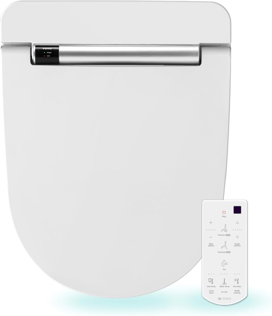 VOVO VB-4100SR Electric Smart Bidet Toilet Seat with Dryer, Heated Toilet Seat, Warm Water, Deodorization, LED, Full Stainless-steel Nozzle - White, Round