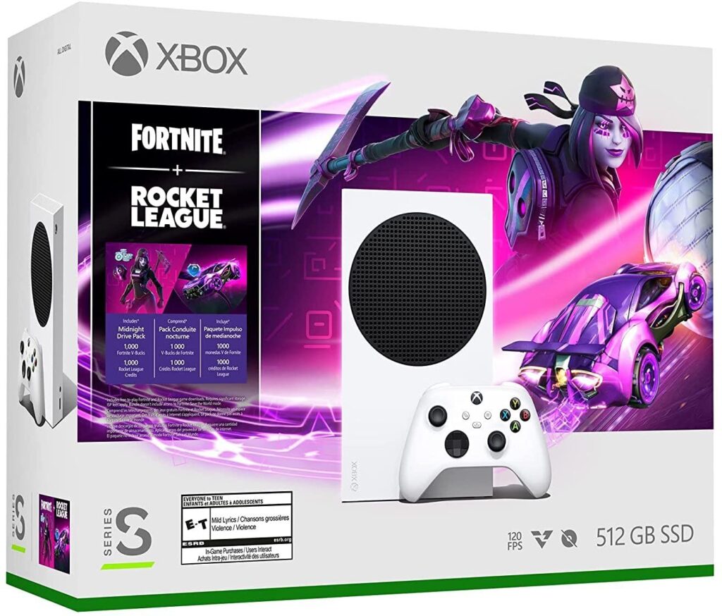 Xbox Series S Fortnite and Rocket League Bundle - Includes Xbox Wireless Controller - Includes Fortnite  Rocket League Downloads - 10GB RAM 512GB SSD - Up to 120 frames per second - Experience hi