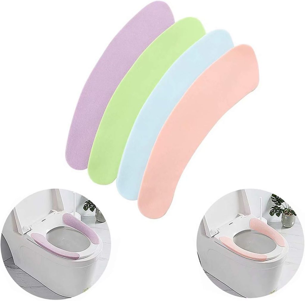 Bathroom Warmer Toilet Seat Cover Pads 4 Pack Washable and Reusable Cushion for Winter