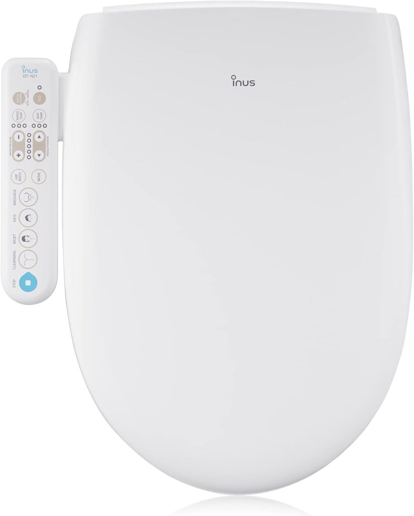 Inus N21 Electric Heated Bidet Toilet Seat Elongated, Warm Water, Smart Heated Water Luxury Bidet Toilet Seat with Kids Mode, Self Cleaning Nozzle, Tankless, Smart Touch Panel  Temperature Control