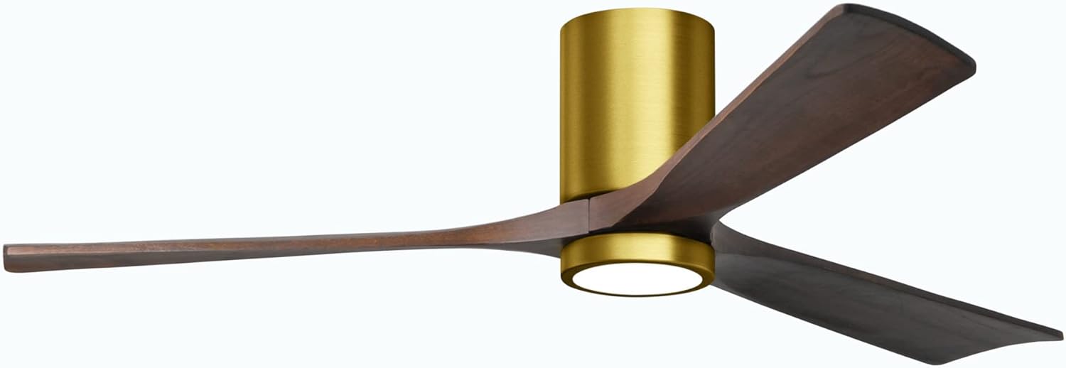 Matthews IR3HLK-BB-WA-60 Irene 60 Indoor/Outdoor Damp Location Hugger Ceiling Fan with LED Light and Remote  Wall Control, 3 Wood Blades, Brushed Bronze