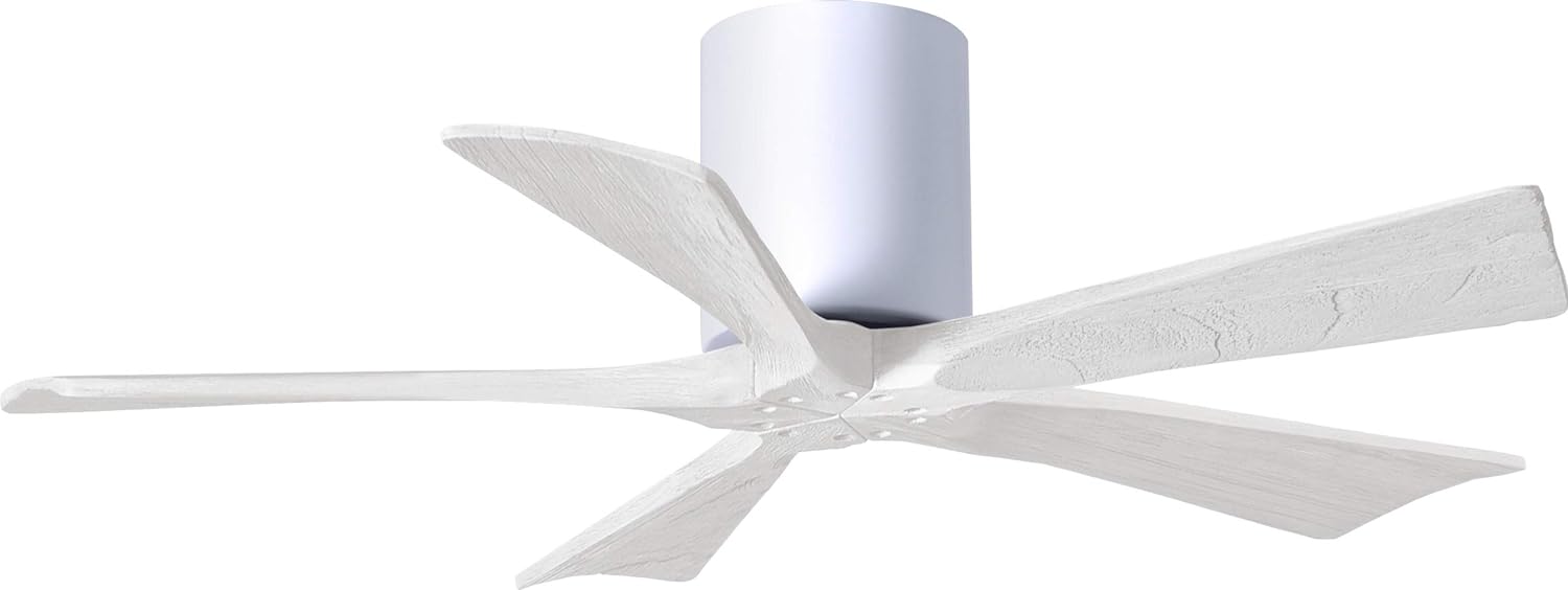 Matthews IR5H-WH-MWH-42 Irene Indoor/Outdoor Damp Location 42 Hugger Ceiling Fan with Remote  Wall Control, 5 Wood Blades, Gloss White