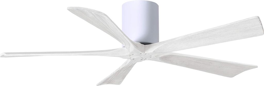 Matthews IR5H-WH-MWH-52 Irene Indoor/Outdoor Damp Rated 52 Hugger Ceiling Fan with Remote  Wall Control, 5 Wood Blades, Gloss White