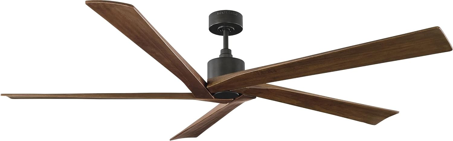 Monte Carlo 5ASPR70AGP Aspen 70 Indoor/Outdoor Damp Ceiling Fan with Remote Control, 5 Dark Walnut Blades, Aged Pewter