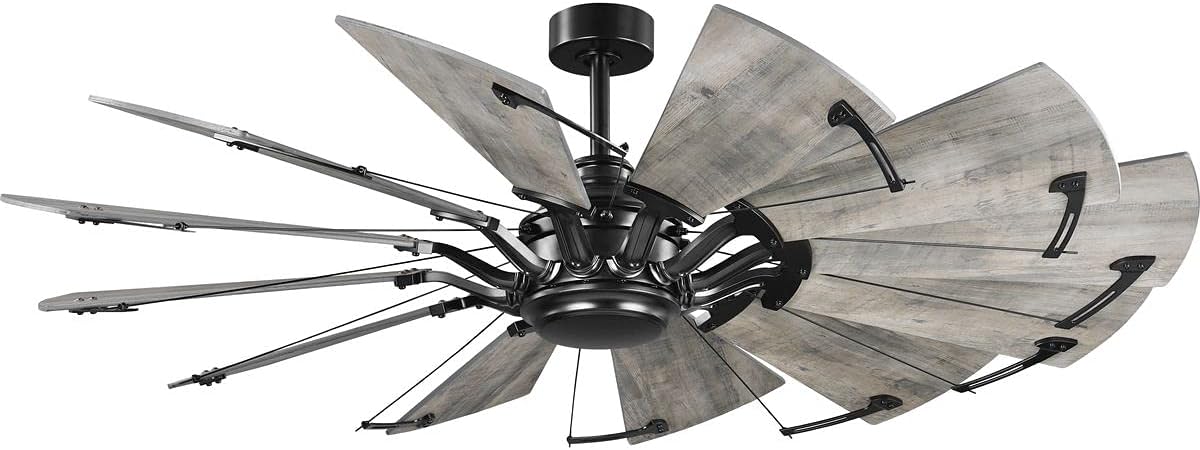 Springer Collection 60-Inch 12-Blade DC Motor Farmhouse Windmill Ceiling Fan Matte Black