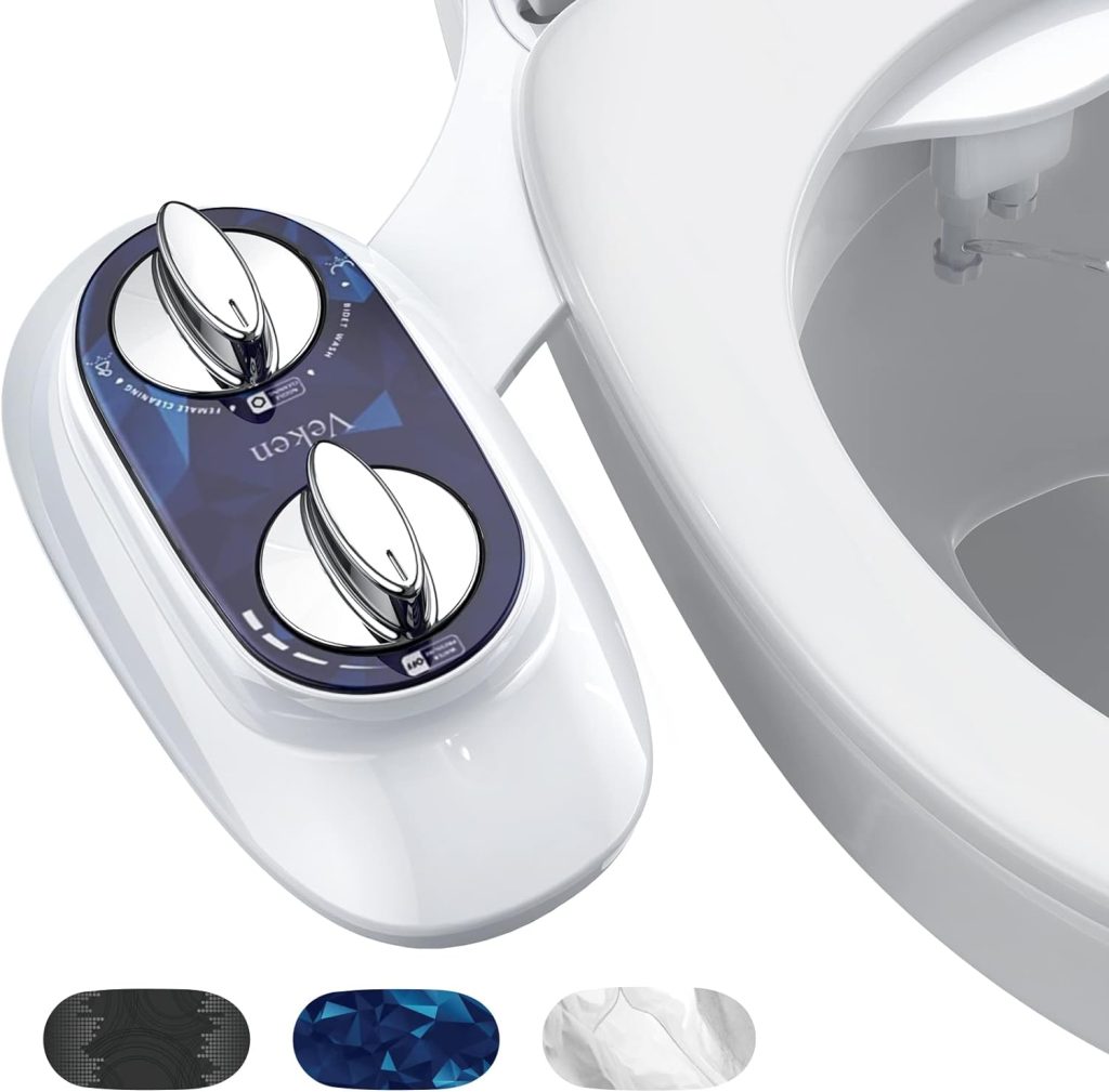 Veken Ultra-Slim Bidet Attachment for Toilet, Non-Electric Self-Cleaning Dual Nozzle (Feminine/Bidet Wash) Toilet Bidet, Fresh Water Sprayer Toilet Seat Attachment with Adjustable Pressure Control