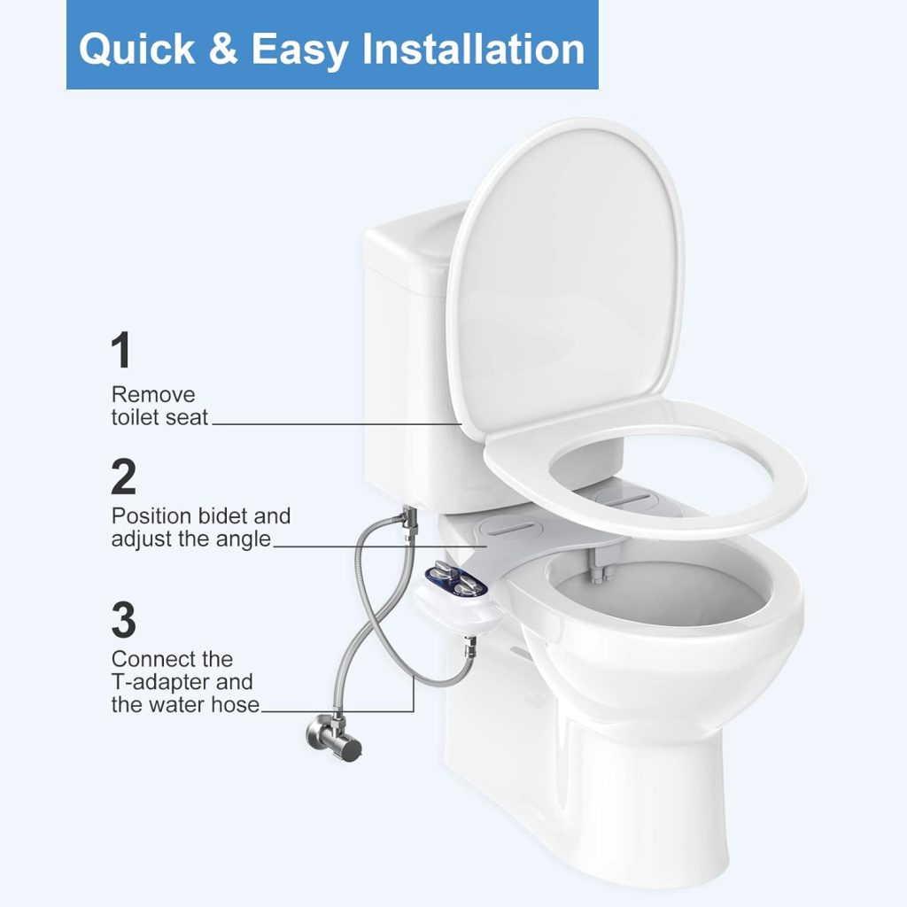 Veken Ultra-Slim Bidet Attachment for Toilet, Non-Electric Self-Cleaning Dual Nozzle (Feminine/Bidet Wash) Toilet Bidet, Fresh Water Sprayer Toilet Seat Attachment with Adjustable Pressure Control