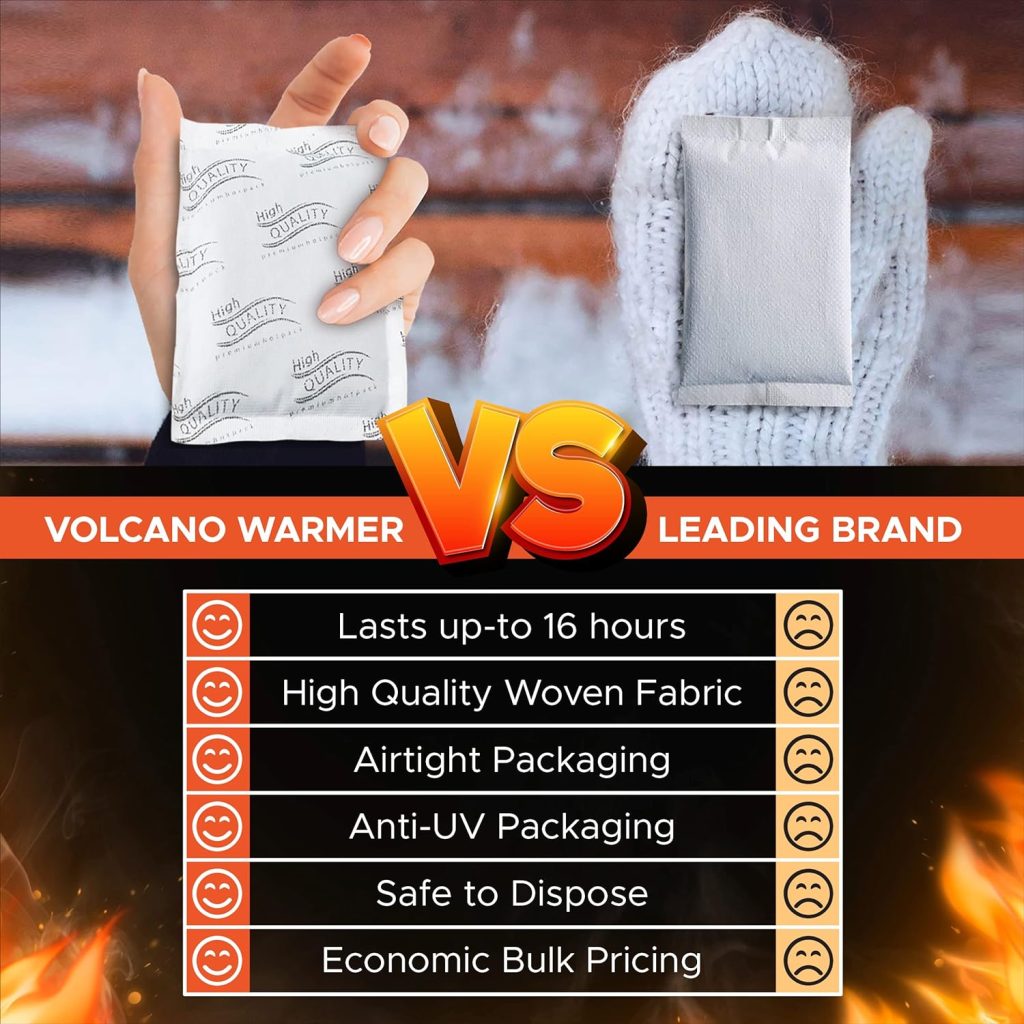 VOLCANO Disposable Hand Warmers - X-Large Economic Bulk - Lasts 16 Long Hours for Use on Hands, Feet and Beyong in Camping, Hiking, Fishing, Hunting, Tailgating, and All Cold Weather Condition