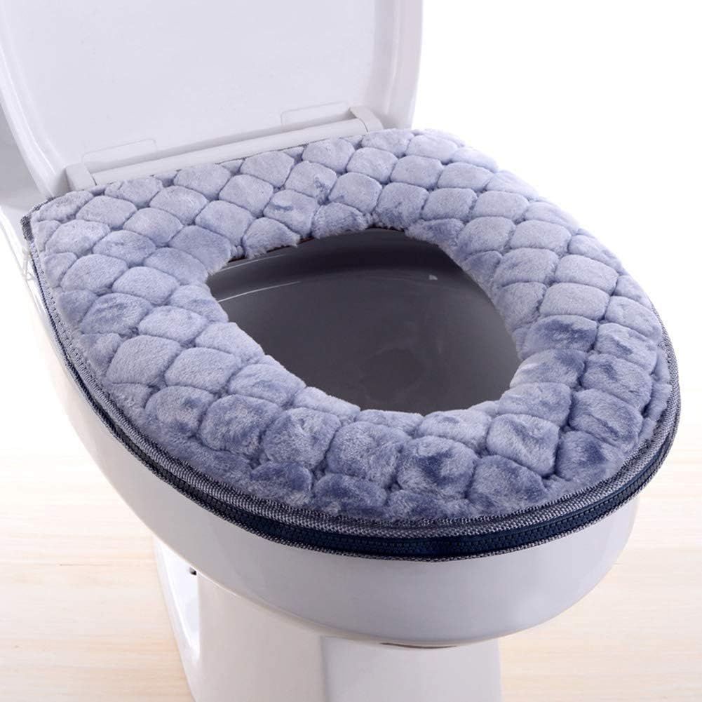 WDSHCR Toilet Seat Cover for Bathroom, Toilet Seat Cushion Covers Soft Thicker Warmer Washable Toilet Seat Cover Pads with Zipper Home Reusable (Gray)