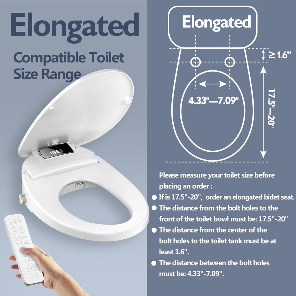 WLJBIDET Electronic Bidet Toilet Seat, Heated Seat, Warm Air Dryer, Strong Wash Mode, with LED Night Light and Side Arm Control, Stainless-Steel Nozzle, White (Elongated)