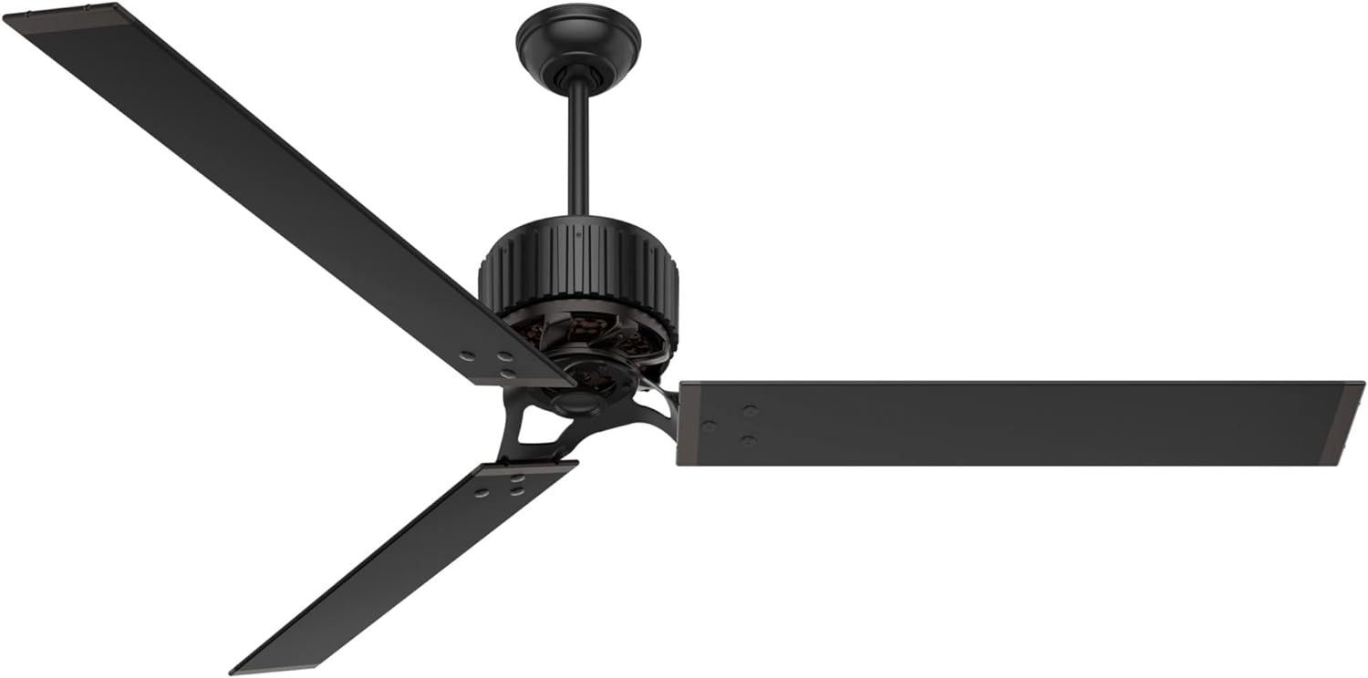 Hunter Fan Company, 59136, 72 inch HFC Matte Black Indoor / Outdoor Ceiling Fan and Wall Control, Brass