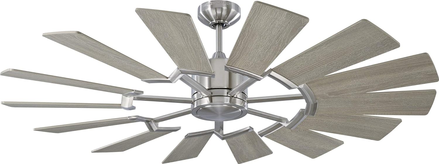 Monte Carlo 14PRR52AGPD Prairie II Windmill Energy Star 52 Outdoor Ceiling Fan with LED Light and Hand Remote Control, 14 Wood Blades, Aged Pewter